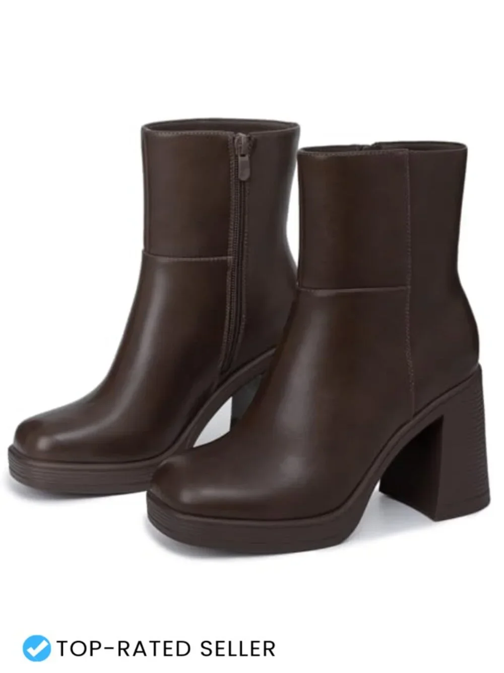 Chunky Heel Platform Ankle Boots Square Toe Side Zipper Non-Slip Women's Booties